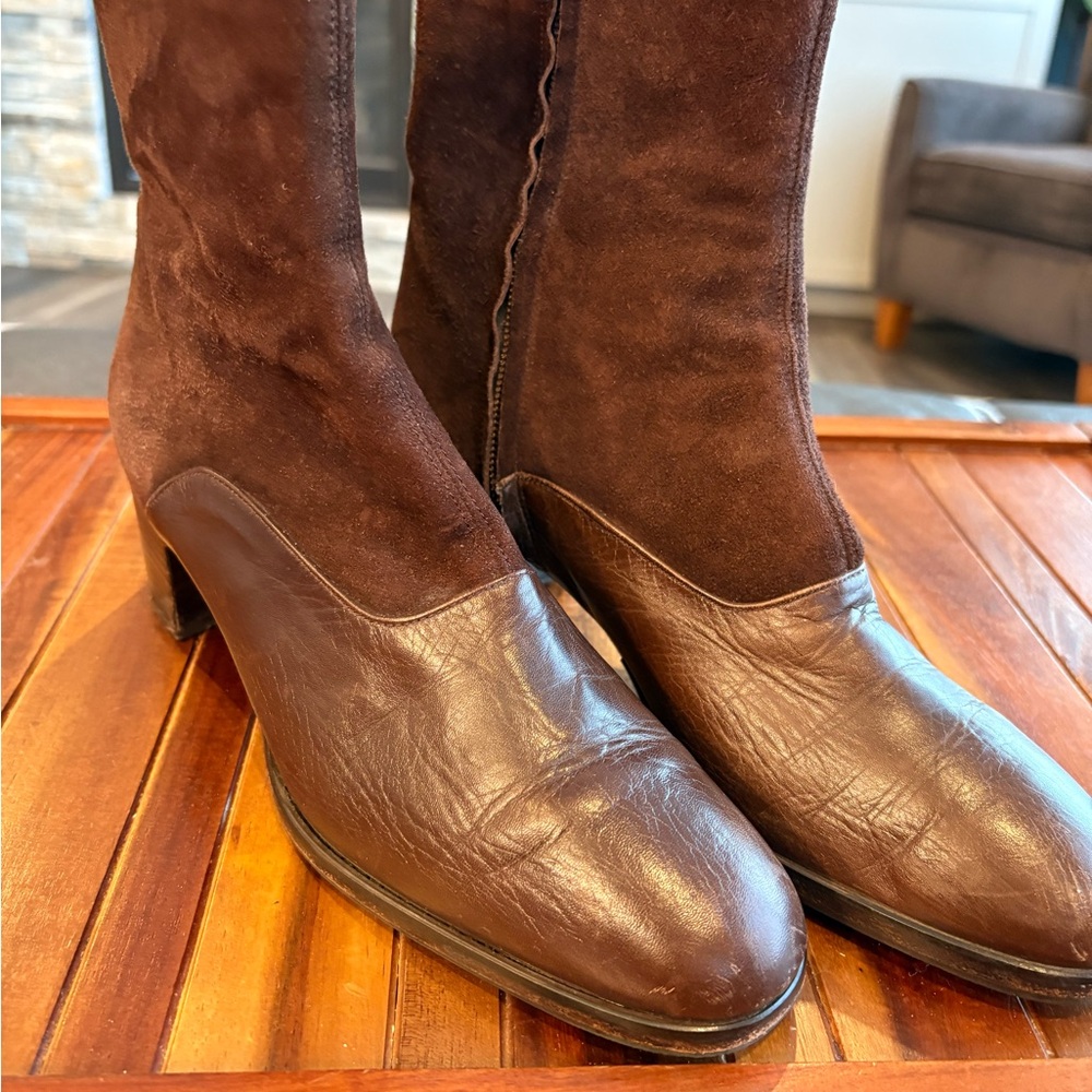 David Aaron Cats Paw Vtg Suede Leather Womens Brown Boots 8 1/2 Hand Made Spain - Picture 1 of 7